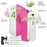 Green-Pink Authentic Custom Split Baseball Fashion Jersey Neon White