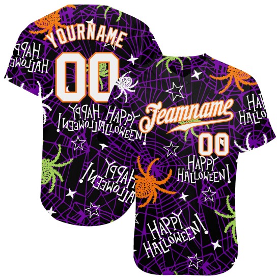 3D Jersey Authentic Baseball Happy Halloween Spiders Pattern Custom