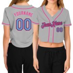 Light Women's Black-Pink Blue Gray Baseball Cropped Jersey Custom V-Neck Light Women's Black-Pink Blue Gray Baseball Cropped Jersey Custom V-Neck