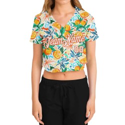 Baseball Jersey Cropped Fruits White Custom Women's V-Neck 3D White-Orange