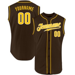 Custom Sleeveless Jersey Authentic Brown Gold-White Baseball
