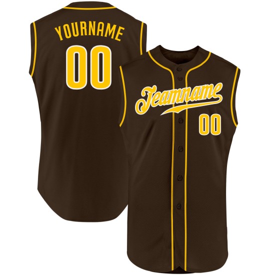 Custom Sleeveless Jersey Authentic Brown Gold-White Baseball